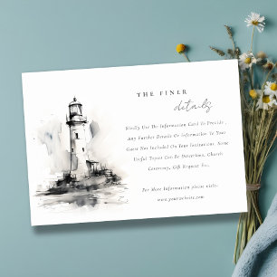 Carte D'accompagnement Détails de mariage nautique de phare noir et blanc