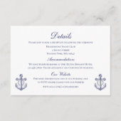 Carte D'accompagnement Détails de mariage nautiques bleu marine d'ancre (Devant)
