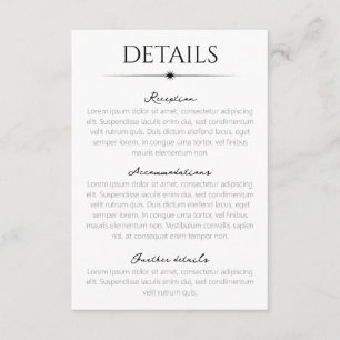 Carte D'accompagnement Détails de mariage noir blanc Elegant Flare