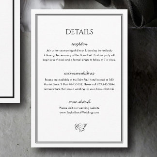 Carte D'accompagnement Détails de mariage noir et blanc de style Old Mone