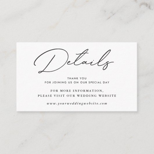 Carte D'accompagnement Détails de Mariage noir et blanc moderne (Devant)