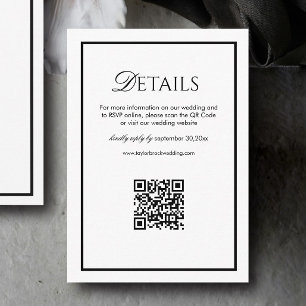 Carte D'accompagnement Détails de mariage noir et blanc Old Money Code QR