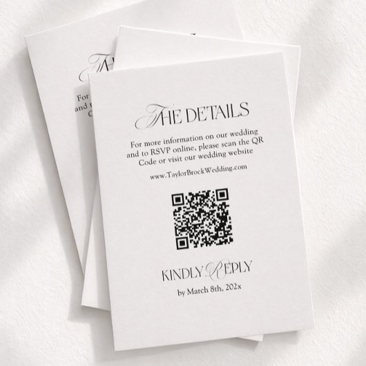 Carte D'accompagnement Détails de mariage Noir et Blanc Qr Code