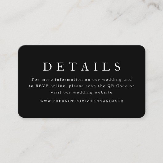 Carte D'accompagnement Détails de mariage noir moderne Code Qr (Devant)