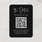 Carte D'accompagnement Détails de Mariage noir moderne simple avec code Q (Devant)