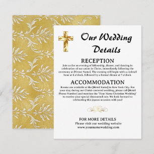 Carte D'accompagnement Détails de mariage or simple croix chrétienne