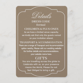 CARTE D'ACCOMPAGNEMENT DÉTAILS DE MARIAGE PERSONNALISÉS SIMPLES ET MODERN