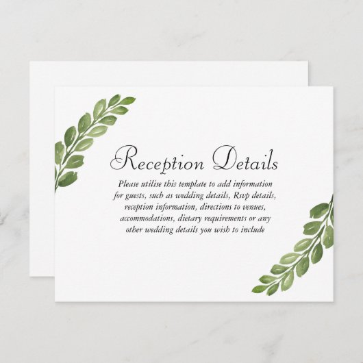 Carte D'accompagnement Détails de mariage printanier avec verdure à l'aqu (Devant / Derrière)