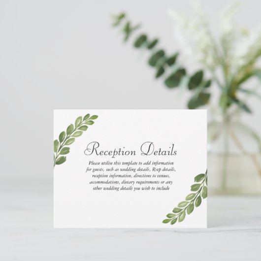 Carte D'accompagnement Détails de mariage printanier avec verdure à l'aqu (Debout devant)