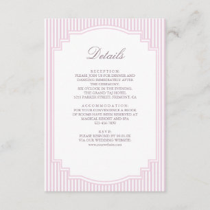Carte D'accompagnement Détails de mariage rayés lavande pastel