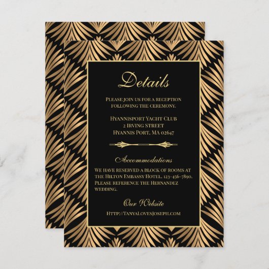 Carte D'accompagnement Détails de mariage rétro Art Déco Gatsby le Magnif (Devant / Derrière)