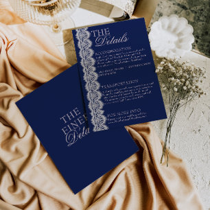 Carte D'accompagnement Détails de mariage rétro en dentelle bleu marine v
