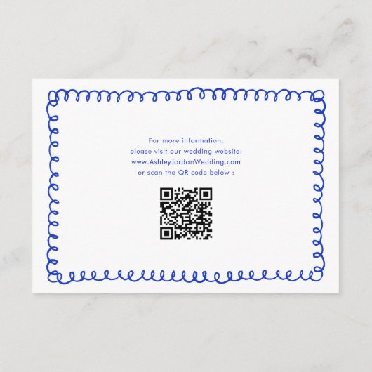 Carte D'accompagnement Détails de mariage rétro français bleu manuscrit (Dos)