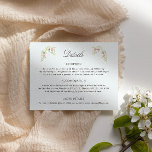 Carte D'accompagnement Détails de mariage rococo floral aquarelle élégant