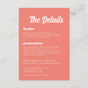 Carte D'accompagnement Détails de mariage rose corail de script minimal m