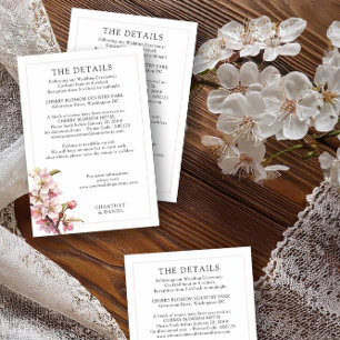 Carte D'accompagnement Détails de mariage rose et blanc de cerisier en fl