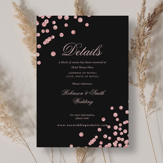 Carte D'accompagnement Détails de mariage Rose Gold Romantique Confettis