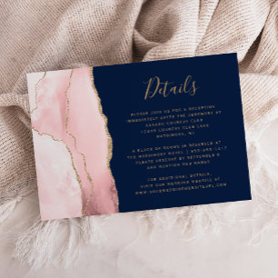 Carte D'accompagnement Détails de mariage Rose Pâle Or Agate Bleu Nuit