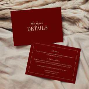 Carte D'accompagnement Détails de mariage rouge vin élégant classique