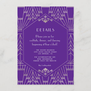 Carte D'accompagnement Détails de mariage Royal Purple Silver Great Gatsb