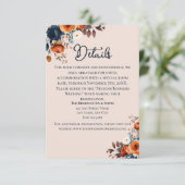 Carte D'accompagnement Détails de mariage rustique brûlé orange et bleu (Debout devant)