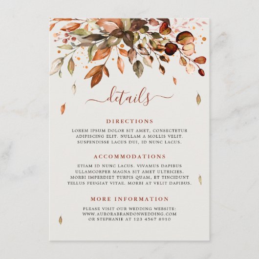 Carte D'accompagnement Détails de mariage rustique de campagne d'automne  (Devant)