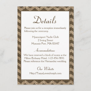 Carte D'accompagnement Détails de mariage rustique en toile de jute Chevr