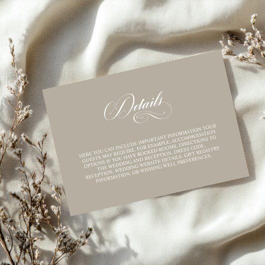 Carte D'accompagnement Détails de mariage simple beige