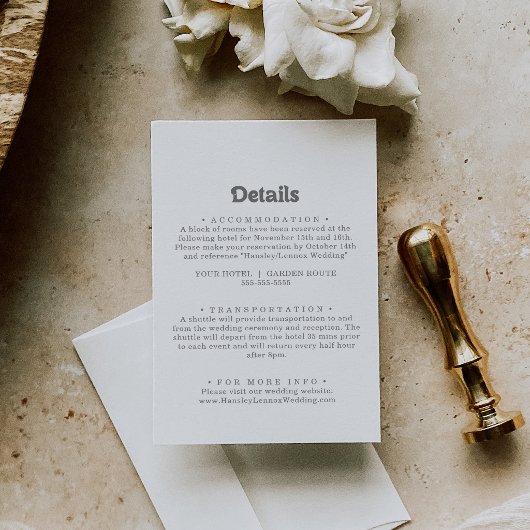 Carte D'accompagnement Détails de mariage simple et formel