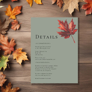Carte D'accompagnement Détails de mariage simple minimal automne vert sau