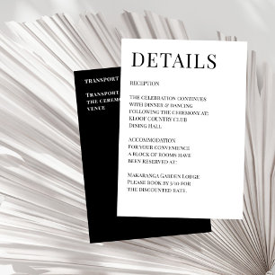 Carte D'accompagnement Détails de mariage simple, noir et blanc