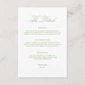 Carte D'accompagnement Détails de mariage simple vert Code vestimentaire (Devant)