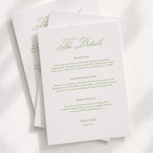 Carte D'accompagnement Détails de mariage simple vert Code vestimentaire