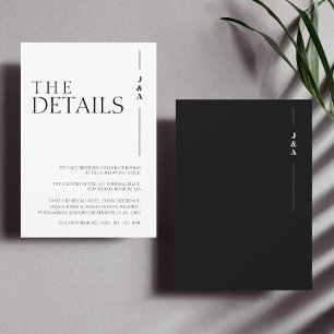 Carte D'accompagnement Détails de mariage simples en monogramme noir et b