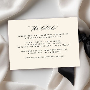 Carte D'accompagnement Détails de mariage simples et minimalistes noir et