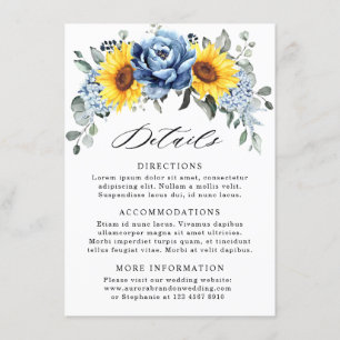 Carte D'accompagnement Détails de mariage Sunflower Dusty Blue Slate Peon