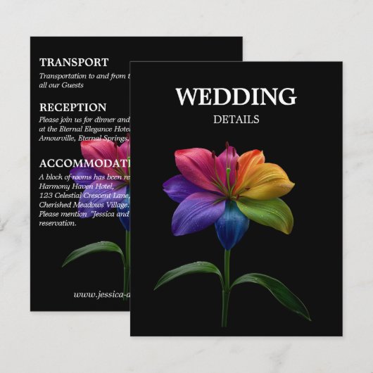 Carte D'accompagnement 🌈 Détails de mariage Technicolor Love (Devant / Derrière)