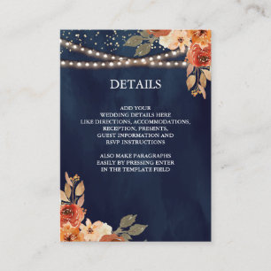 Carte D'accompagnement Détails de mariage Terreux Floral Terracotta Bleu