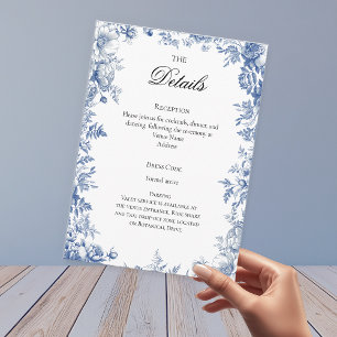 Carte D'accompagnement Détails de mariage Toile Bleu Français Chinoiserie