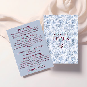Carte D'accompagnement Détails de mariage toile vintage bleu et bordeaux