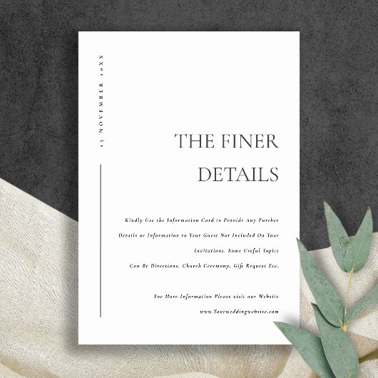 CARTE D'ACCOMPAGNEMENT DÉTAILS DE MARIAGE TYPOGRAPHIE BLANC NOIR MINIMAL