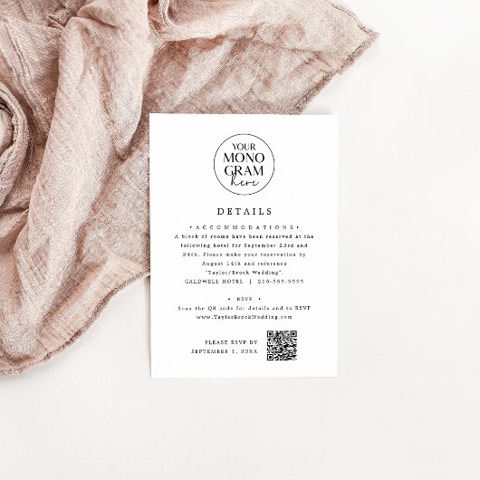 Carte D'accompagnement Détails de mariage uniques Monogram MEGHAN Noir Bl