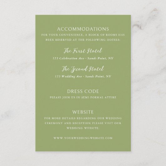 Carte D'accompagnement Détails de mariage vert (Devant)