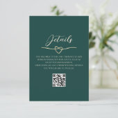 Carte D'accompagnement Détails de mariage vert émeraude Code QR (Debout devant)