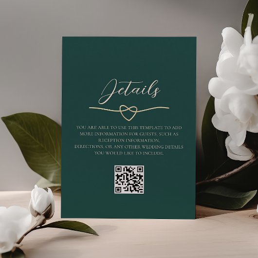 Carte D'accompagnement Détails de mariage vert émeraude Code QR