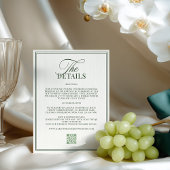 Carte D'accompagnement Détails de mariage vert foncé classique