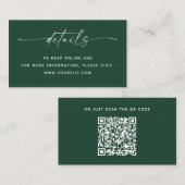 Carte D'accompagnement Détails de mariage Vert foncé de la forêt + Code Q (Devant / Derrière)