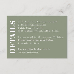 Carte D'accompagnement Détails de mariage vert sauge   Informations sur l