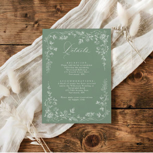 Carte D'accompagnement Détails de mariage victorien vintage Vert sauge
