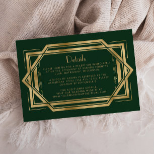 Carte D'accompagnement Détails de mariage Vintage 1920 Deco Vert Or
